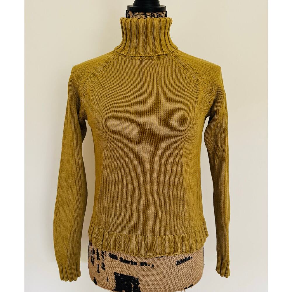 ZARA Womens Chunky Cotton Olive Celery Army Green Ribbed Turtleneck Small Medium